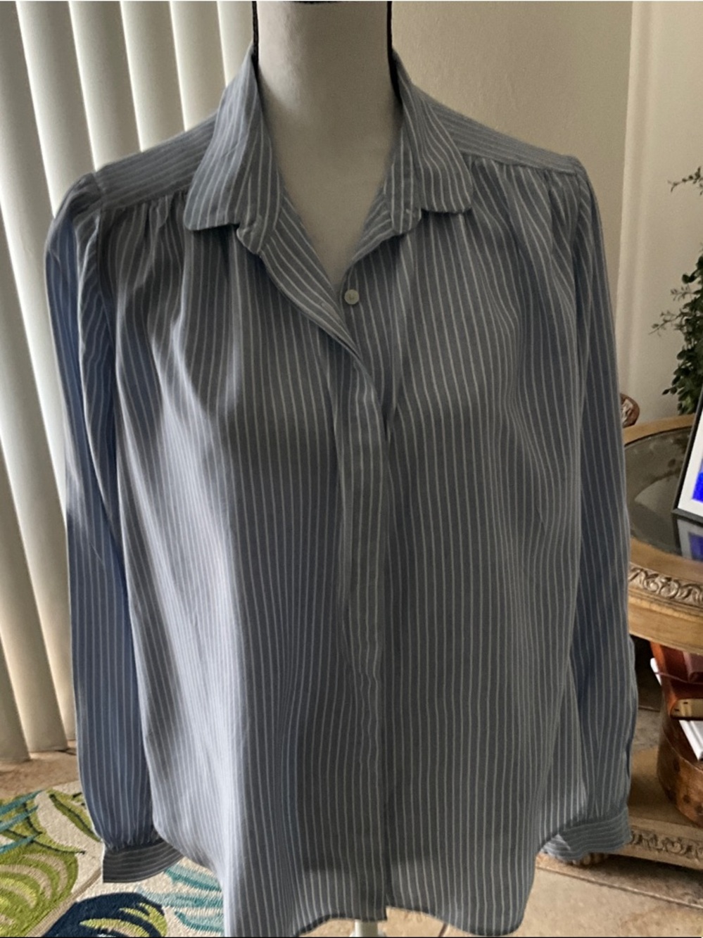 LOFT Light Blue Pinstripe Blouse
